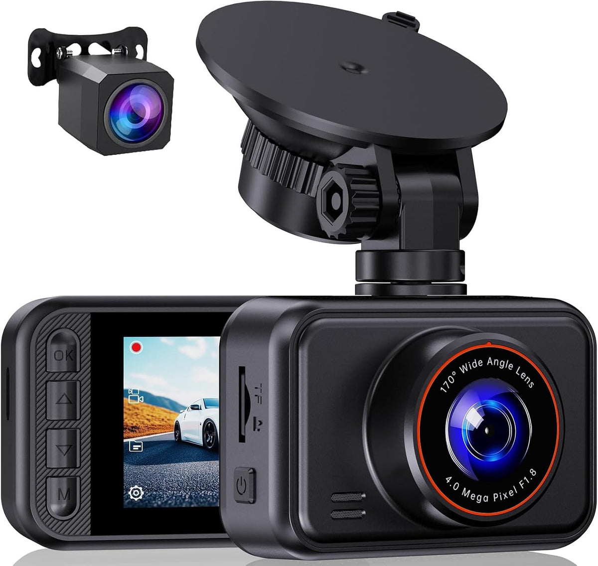 dash cam front and rear for cars, 2.5k+1080p, main product view