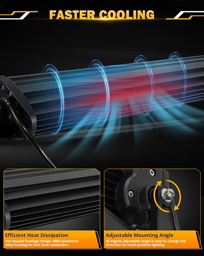 Auxbeam 50 Inch Curved LED Light Bar, 288W 6 Modes Amber White Strobe Fog Lights - Image 6