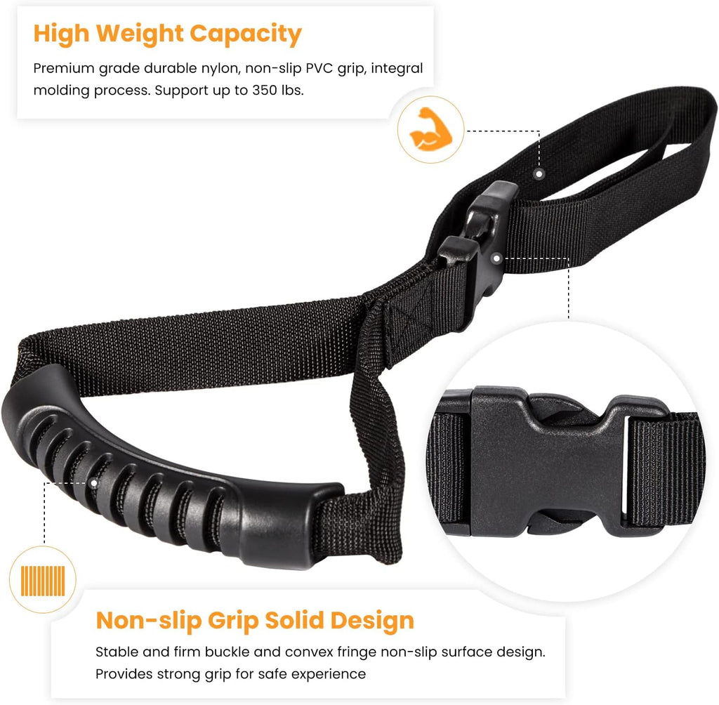 E-cowlboy Auto Cane Grab Bar - Portable Standing Aid Nylon Grip Mobility Assist Device (Black, 2 Pack)