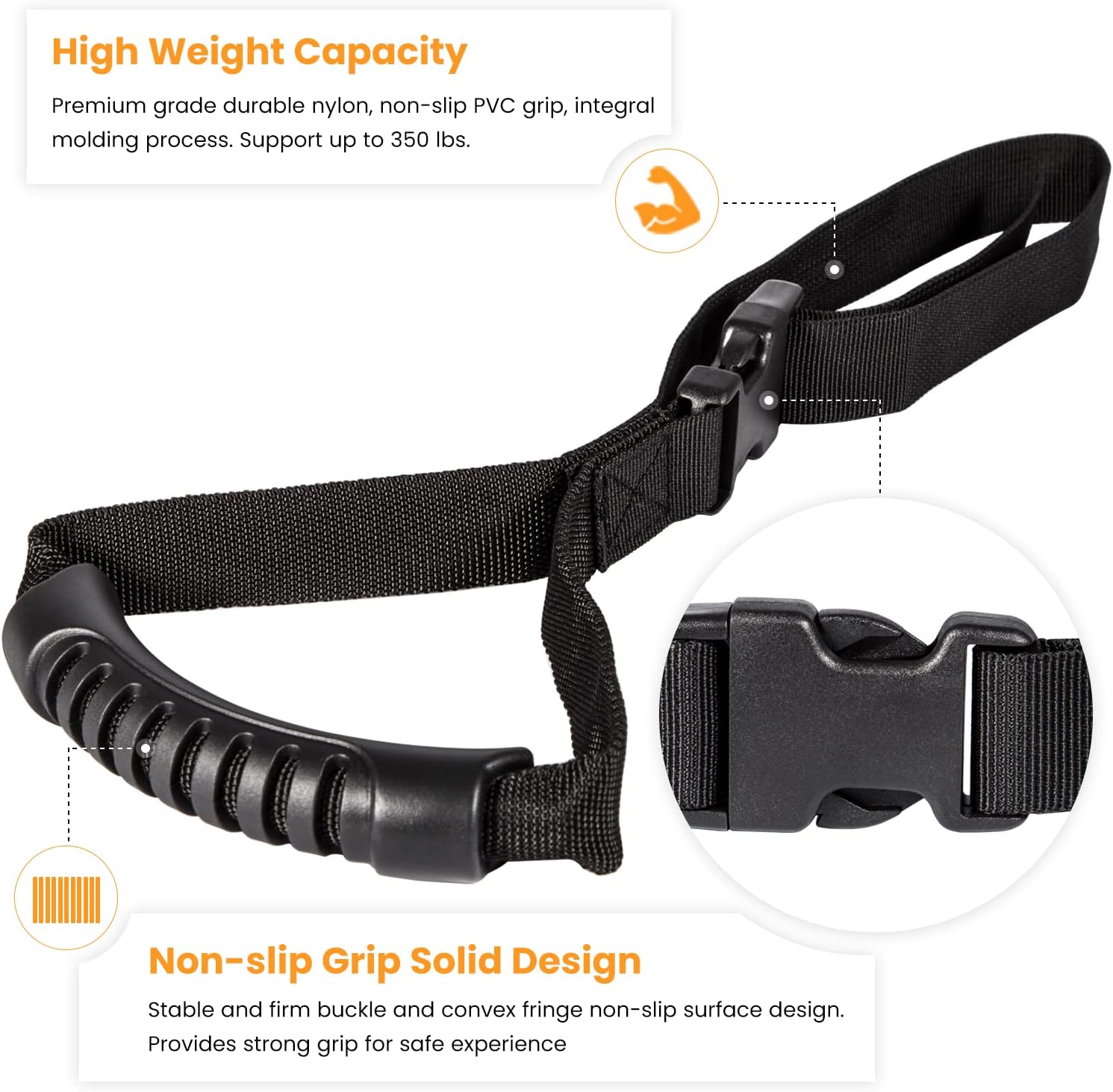 E-cowlboy Auto Cane Grab Bar - Portable Standing Aid Nylon Grip Mobility Assist Device (Black, 2 Pack)