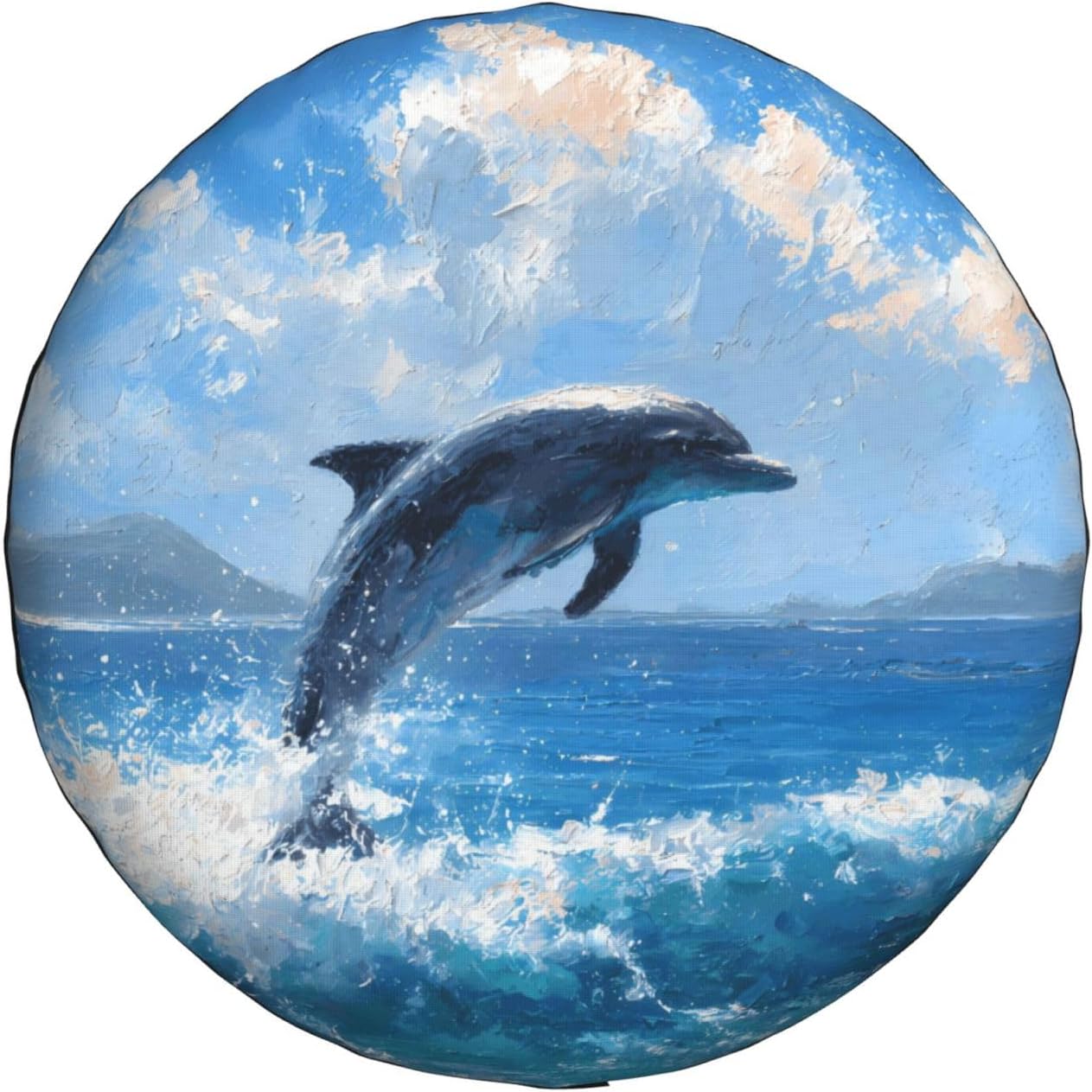 Dolphin Jumping Out Spare Tire Cover Waterproof Sunproof Polyester with Adjustable Rope Buckle Dust Protection for SUV Truck Trailer