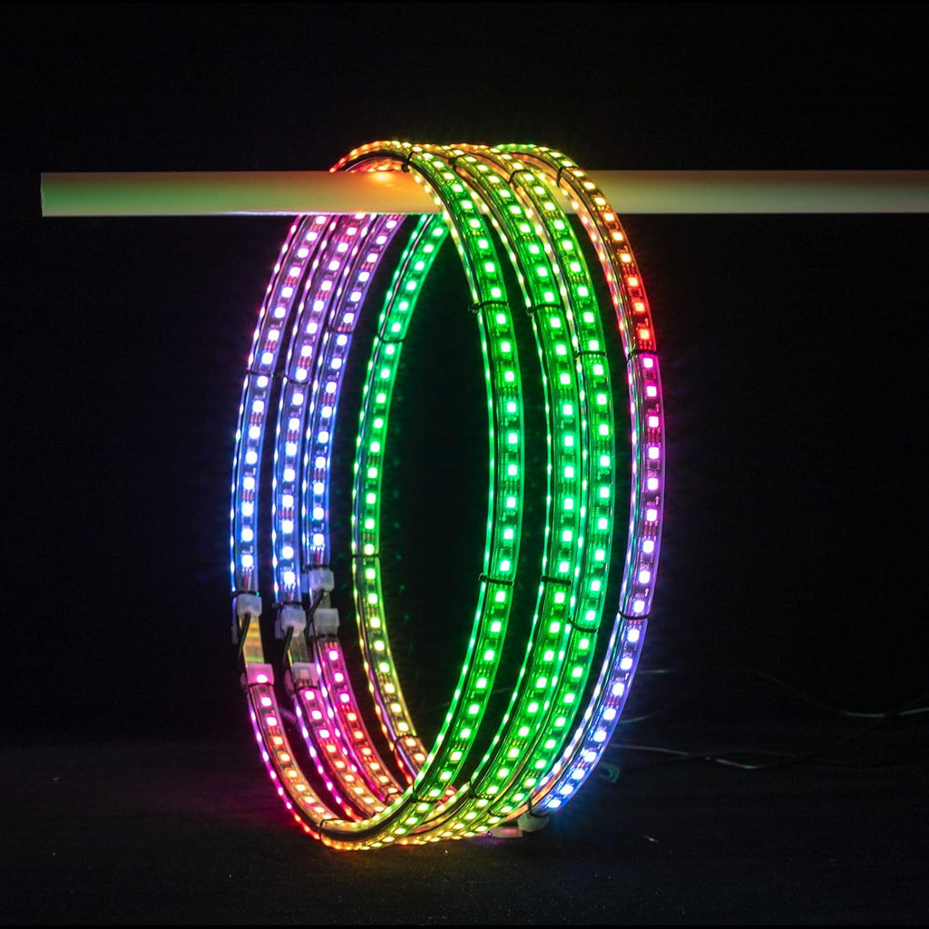 4pcs 17.5 inch Double Row Wheel Lights for Truck/Car/ATV/UTV, Dancing Chasing Color, LED Rim Wheel Ring Lights W/Turn Signal and Braking Function Controlled by Remote and App