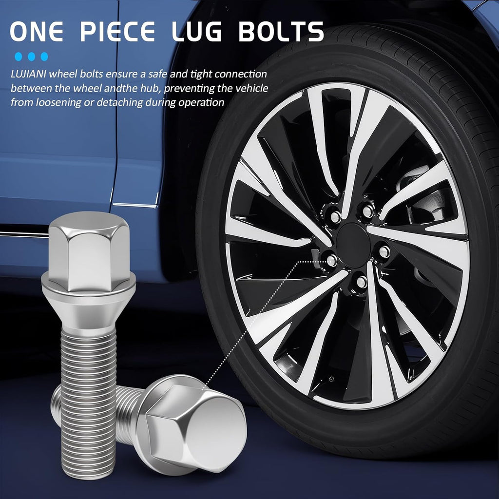 Chrome M14x1.5 Extended Wheel Lug Bolts, 10 Pack Lug Bolt, 40mm Shank Length, 17mm Hex Conical Seat, One-Piece Aftermarket ET Lug Studs Set Compatible with 2003-2010 X3(E83), 2000-2005 X5(E53)