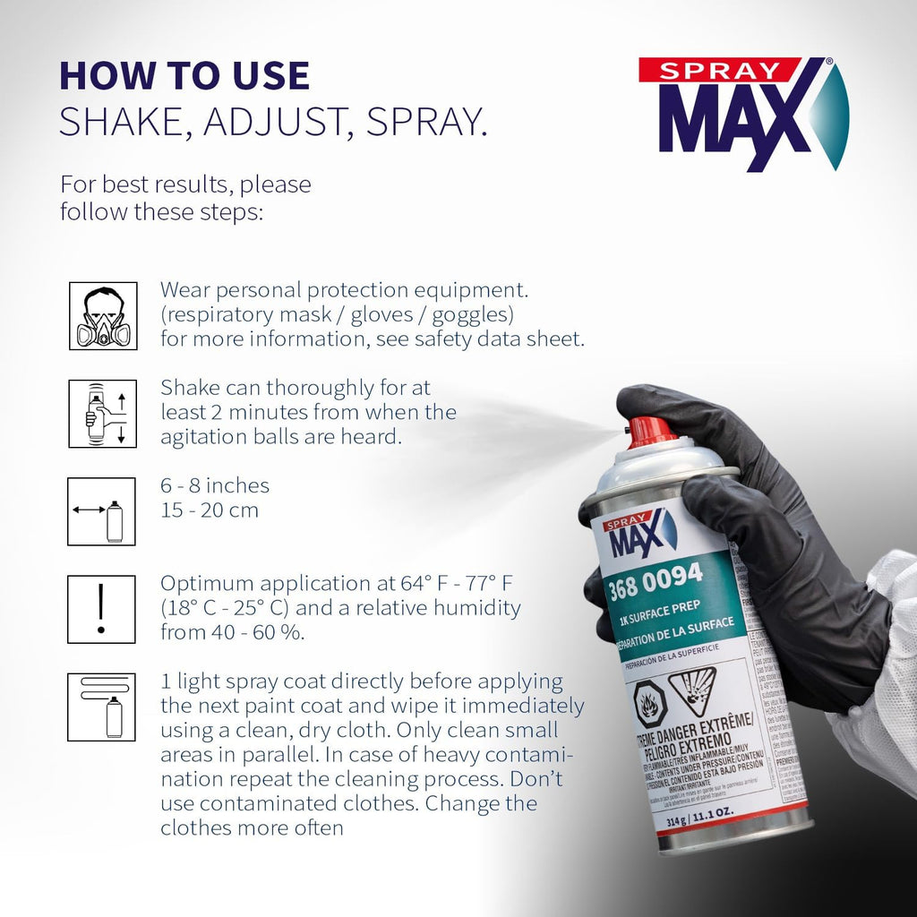 SprayMax 1K Wax & Grease Remover Transparent | Professional Surface Prep Cleaner & Degreaser for Automotive Surfaces |Removes Oil, Grease, Wax, Tar & Silicone |Waterborne Panel Prep Cleaner |11.1 oz
