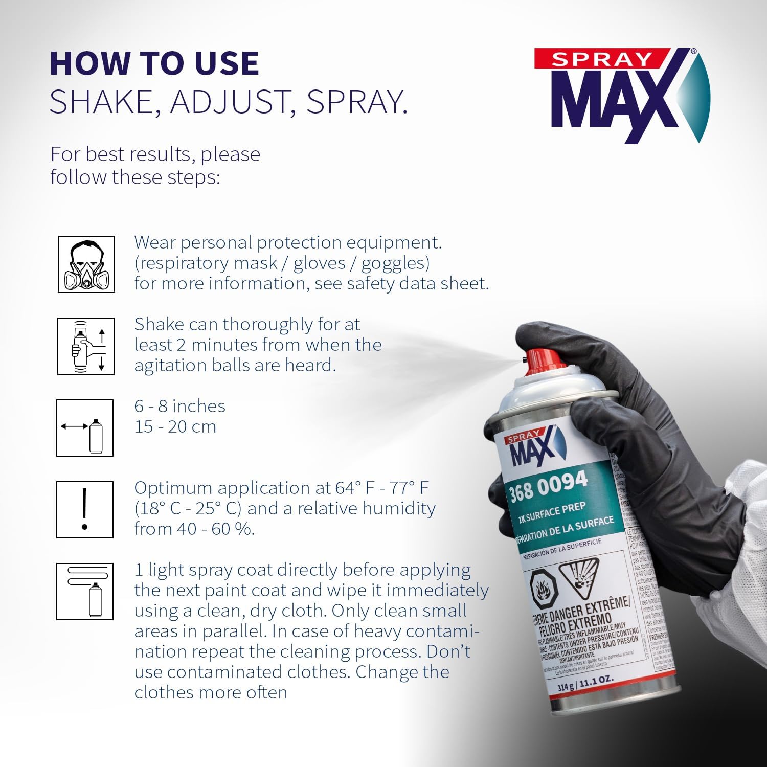 SprayMax 1K Wax & Grease Remover Transparent | Professional Surface Prep Cleaner & Degreaser for Automotive Surfaces |Removes Oil, Grease, Wax, Tar & Silicone |Waterborne Panel Prep Cleaner |11.1 oz