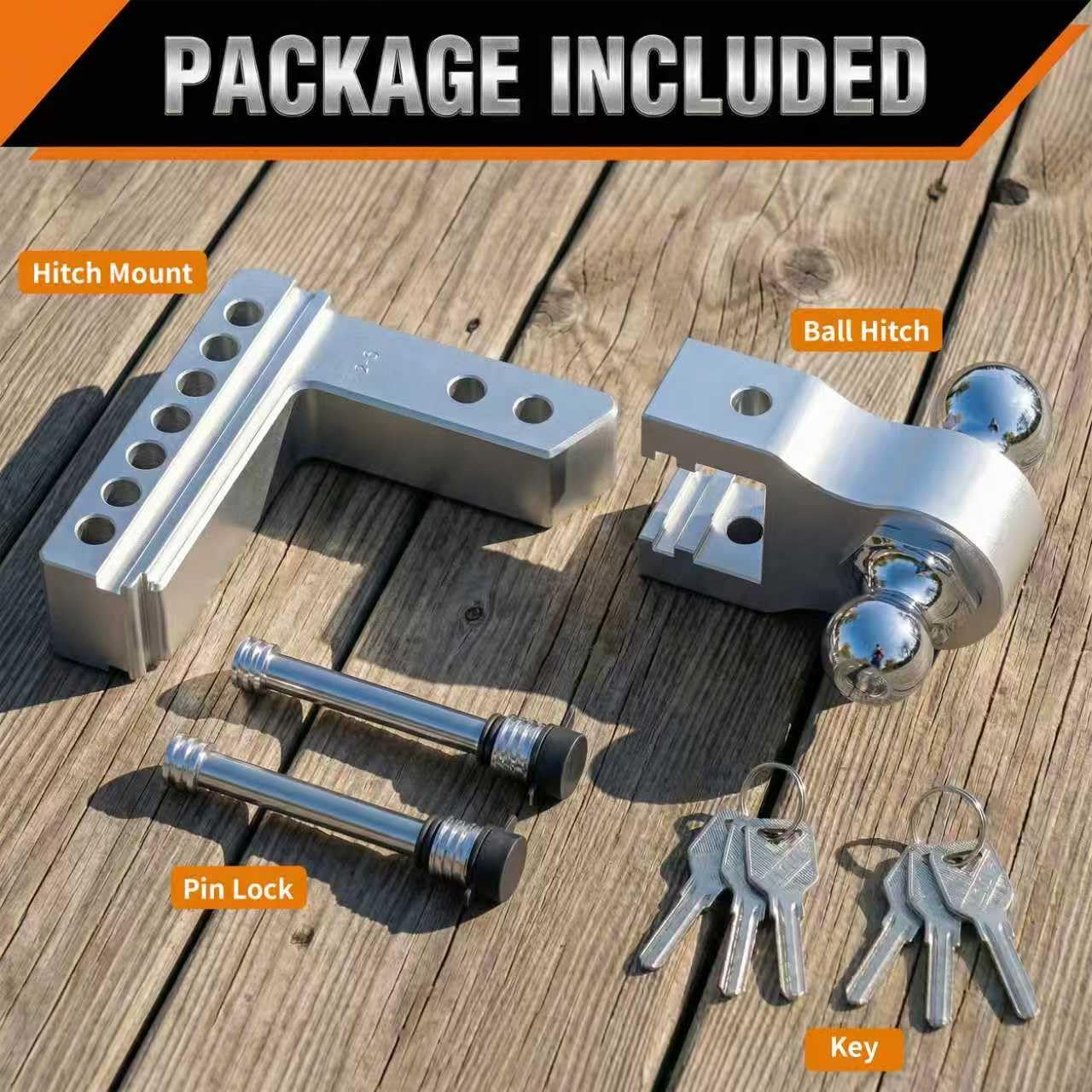 Adjustable Trailer Hitch, Fit 2 Inch Receiver, 12,500 LBS GTW, Heavy Duty Aluminum Drop Hitch with 2" & 2-5/16" Chrome Plated Steel Ball Mounts for Trucks, 6 Inch Drop/Rise, 2 Anti-Theft Pins