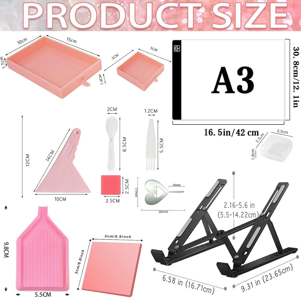xeuzk all-inclusive diamond art accessories kit with a3, side view