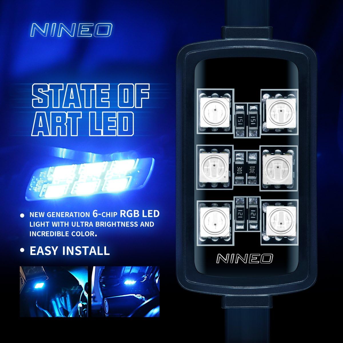 NINEO 8PCS Motorcycle RGB Led Light Kit, Multi-Color Atmosphere Underglow Lights with Memory Function and Red Brake Light, Fit for Street Glide, Road Glide, Sportster, Dyna, Softail, Iron, Touring