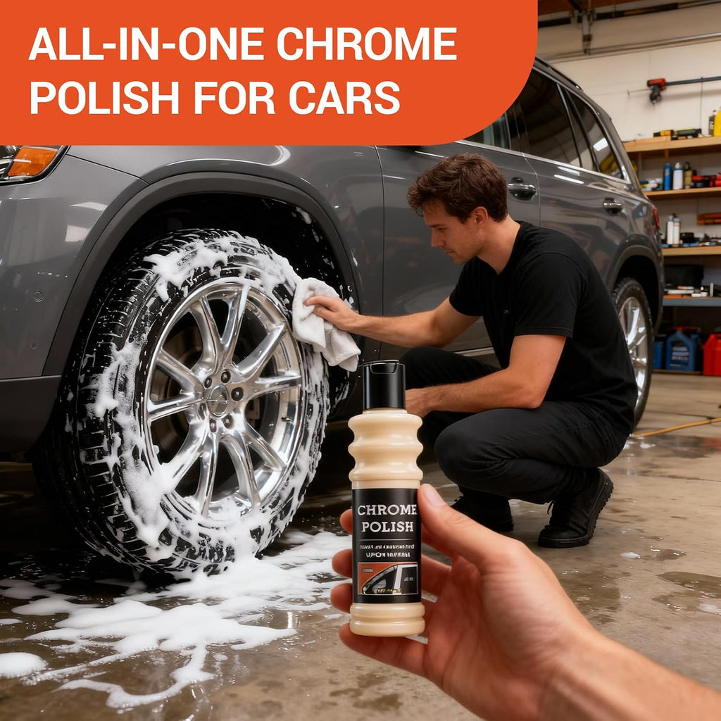 Chrome Cleaner and Metal Polish, Car & Motorcycle Wheel Restorer, 150ml | Powerful Rust & Scratch Remover Paste for Aluminum, Stainless Steel, Golf Clubs, Silver and Copper; Sponge Included