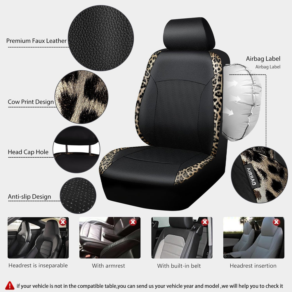 CAR PASS Leopard Print Faux Leather Car Seat Covers & Leopard Car Mats&am...