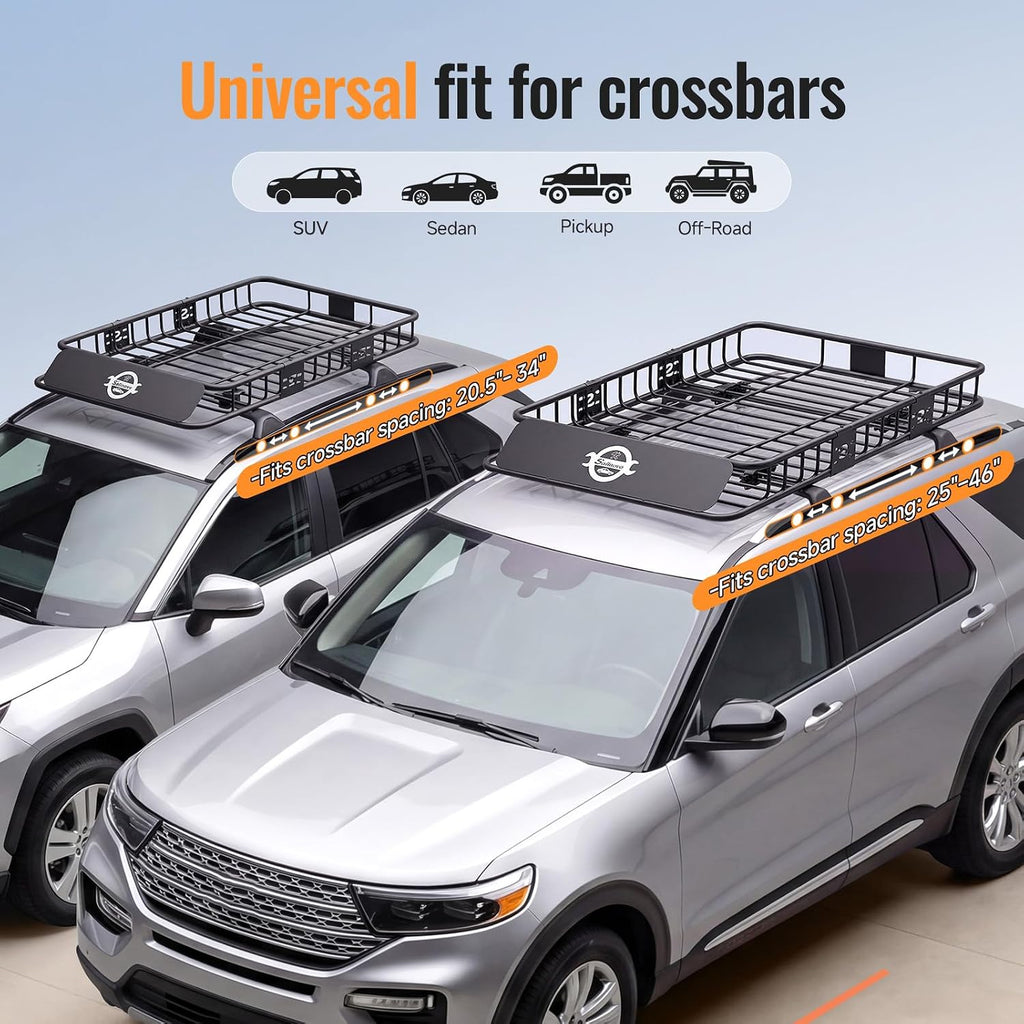 Sailnovo 51"x 36"x 5" Heavy Duty Roof Rack Cargo Basket with Extension, 200 LBS Universal Steel Rooftop Carrier with 15 Cu.Ft Waterproof Soft Bag+Lock+Net+2 Strap for SUV, Truck, RV, Pickup