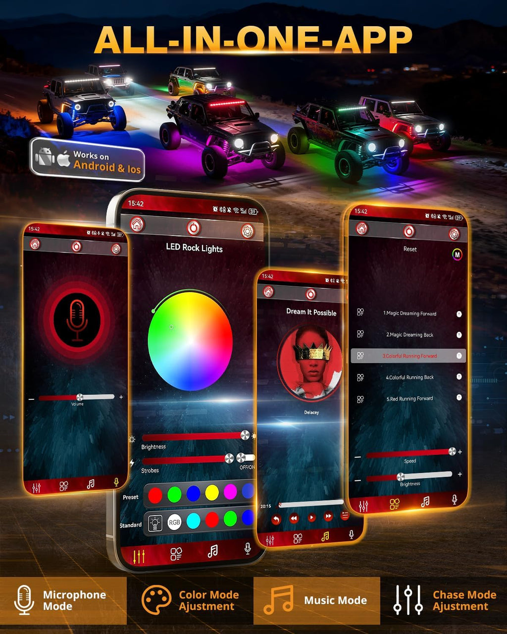 Auxbeam 8-Pod RGB LED Rock Lights w/Brake Mode 217°Dual-Side Lighting Underglow Kit w/Bluetooth APP & Remote Control Music Voice Sync Waterproof Wheel Well Lights for Trucks Offroad RV 2 Year Warranty
