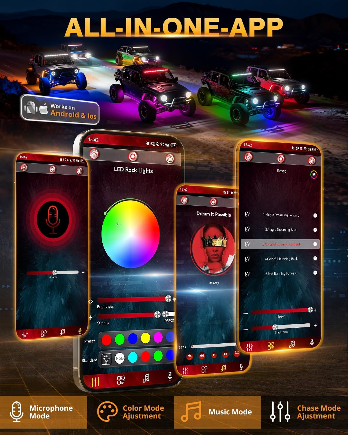 Auxbeam 8-Pod RGB LED Rock Lights w/Brake Mode 217°Dual-Side Lighting Underglow Kit w/Bluetooth APP & Remote Control Music Voice Sync Waterproof Wheel Well Lights for Trucks Offroad RV 2 Year Warranty