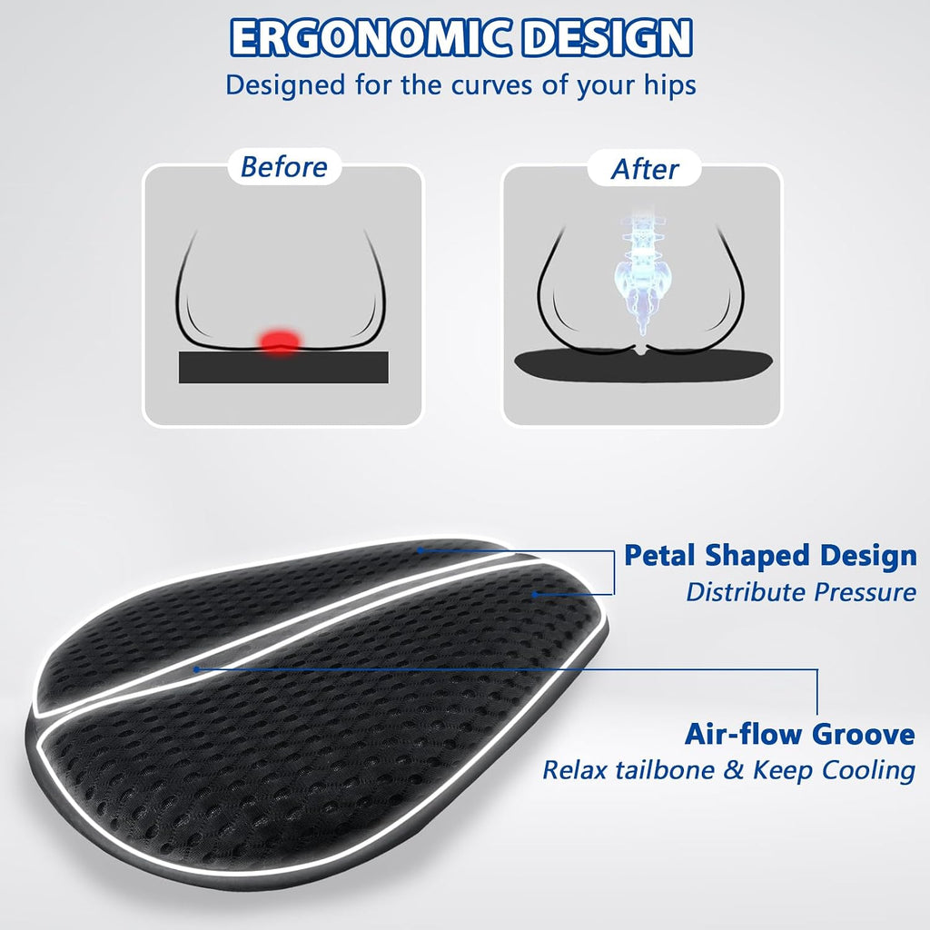 AEROiVi Airflow Pro Motorcycle Seat Pad – Ultra-Breathable 3D Mesh & Quick-Dry Fabric | 1.18" Thick Ergonomic Support | Anti-Slip Silicone Dots | Machine Washable for Easy Cleaning