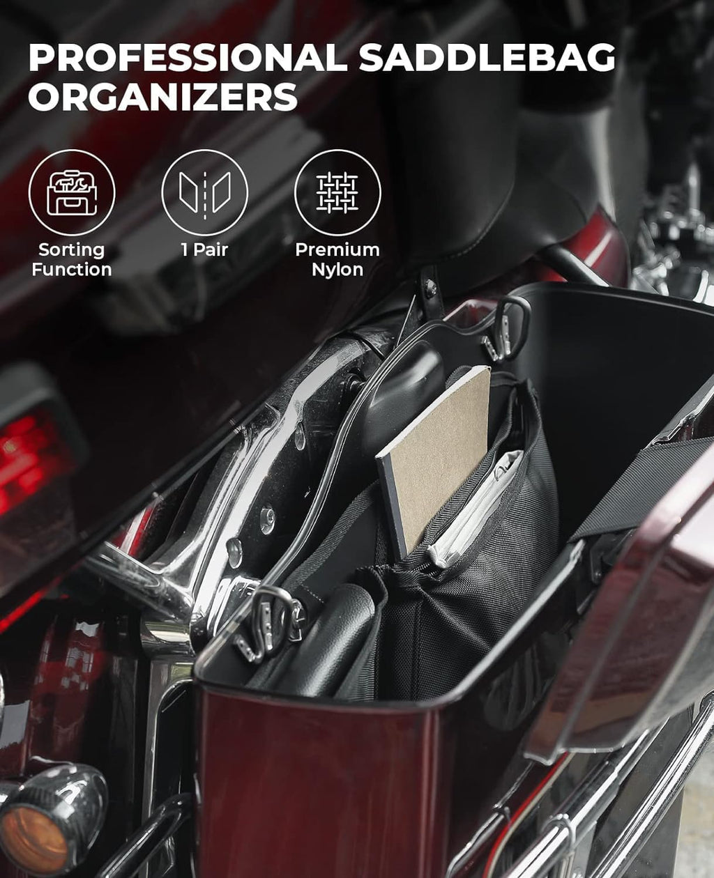 KEMIMOTO Saddle Bag Organizers 2 Pack Compatible with 2014-2023 2024 2025 Street Glide Road King Road Glide Saddlebag Organizers