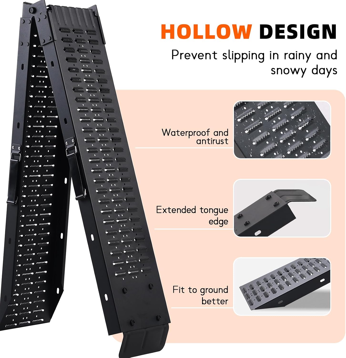 72.5" Heavy Duty Folding Loading Ramps with Sandblasted Finish, 1500lb Capacity, Ideal for Motorcycles, Lawn Mowers, ATVs, UTVs, and More – Pack of 2 with Safety Straps and Gloves