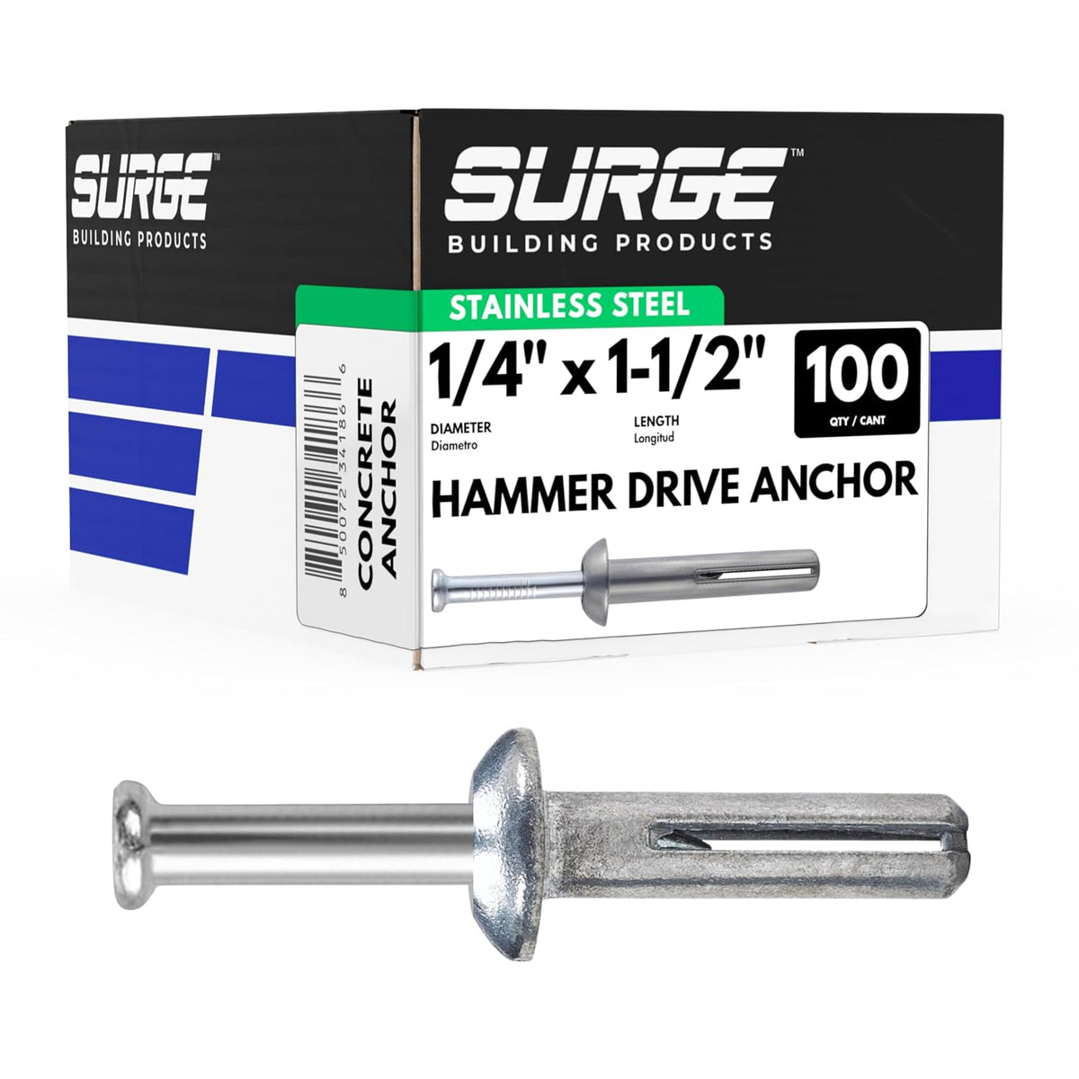 1/4" x 1-1/2" stainless hammer drive nail in, main product view