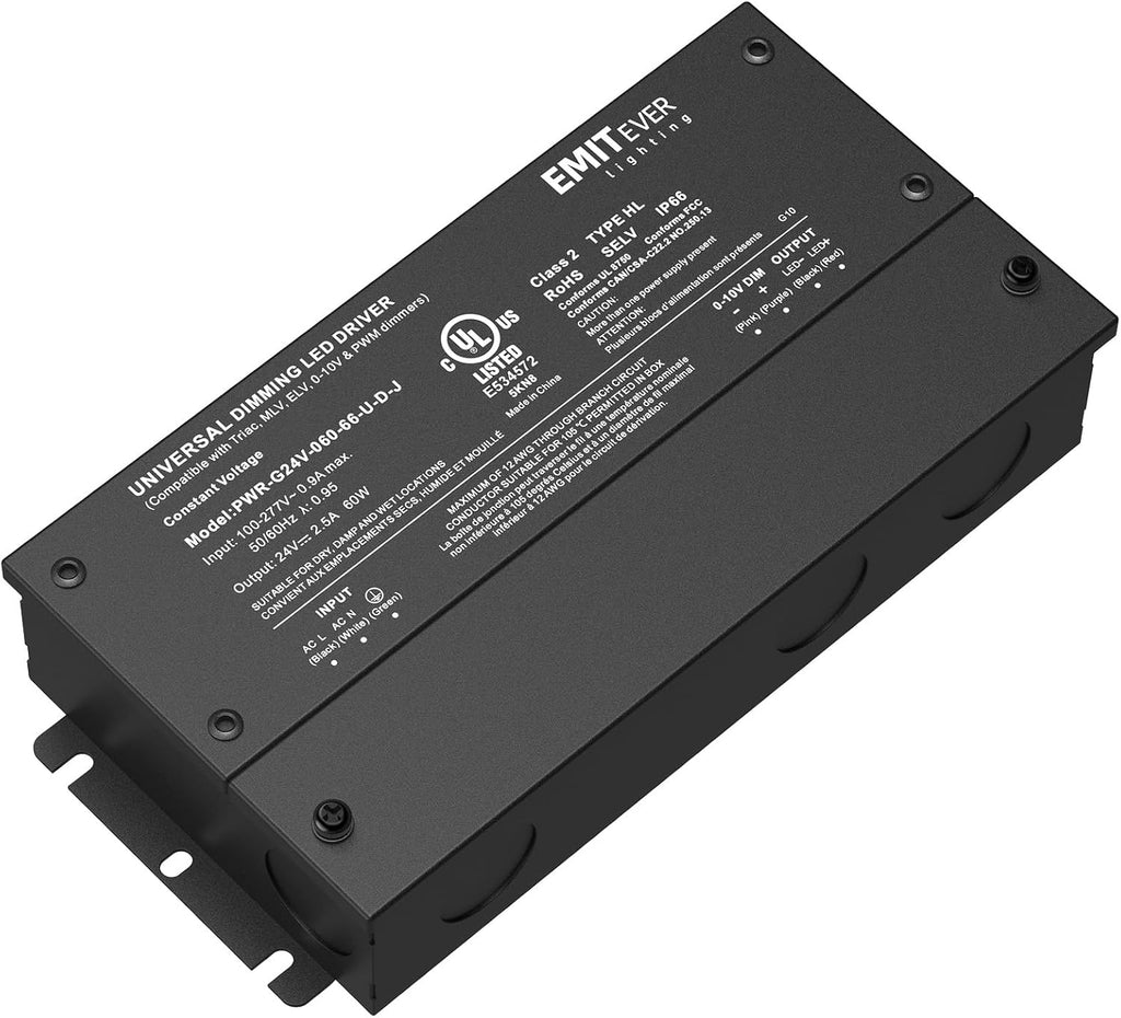 EMITEVER 60W Dimmable LED Driver, 24V Triac Dimmable Power Supply, AC to DC