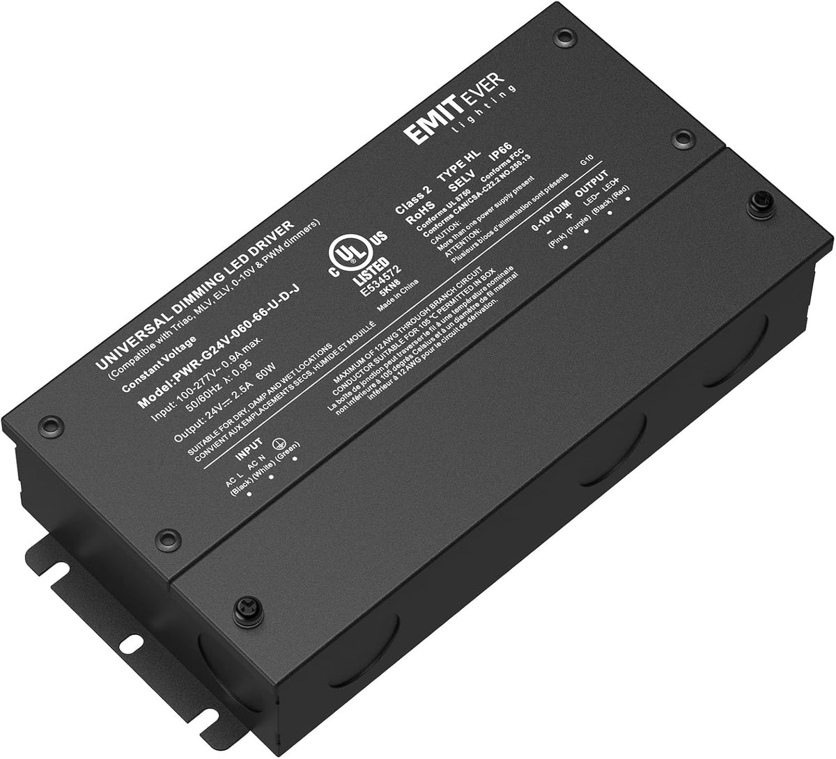 EMITEVER 60W Dimmable LED Driver, 24V Triac Dimmable Power Supply, AC to DC