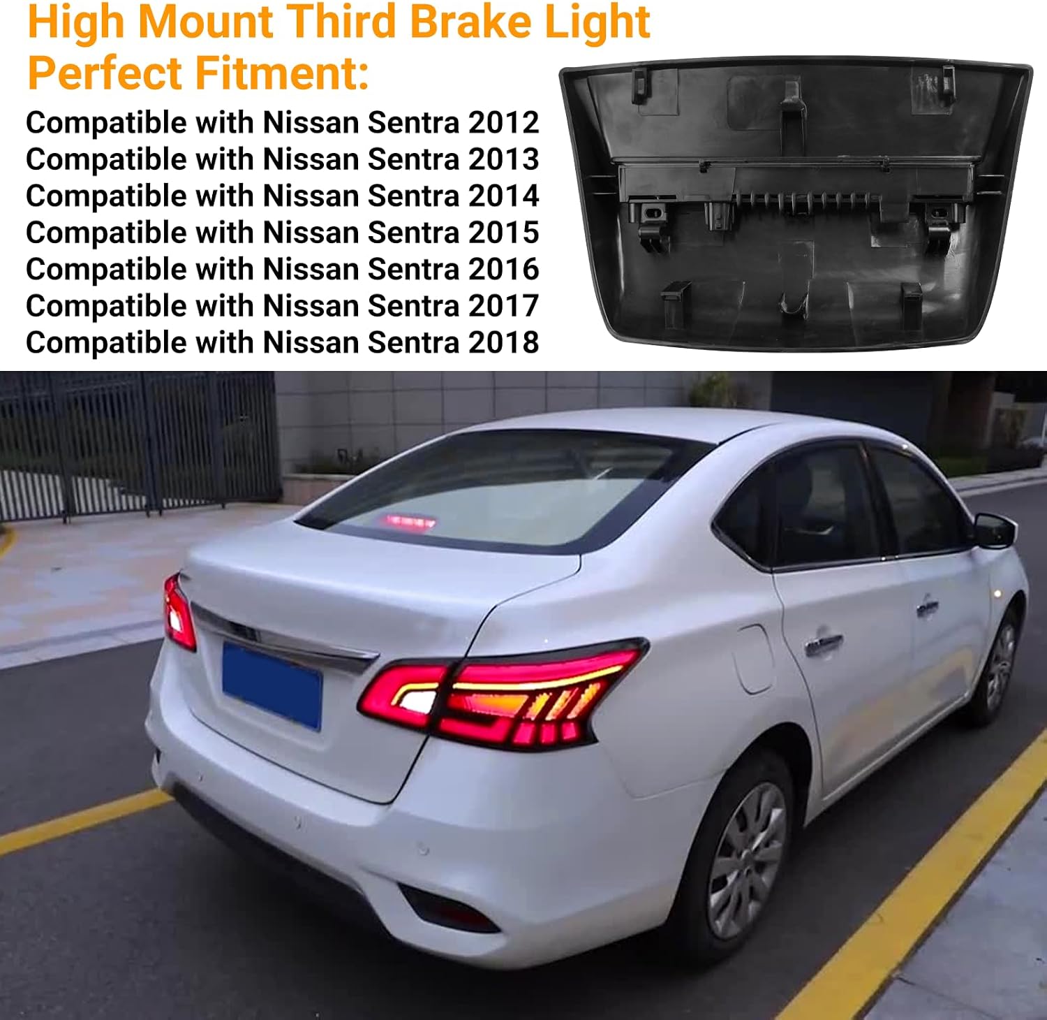 Compatible with Nissan Sentra Third Brake Light 2012-2018,7th Gen Sentra High Mount Rear Tail Center Stop Light,3rd Brake Lamp Assembly Replacement for 26590-3RA0B 26590-3SG0B,Black,1PC