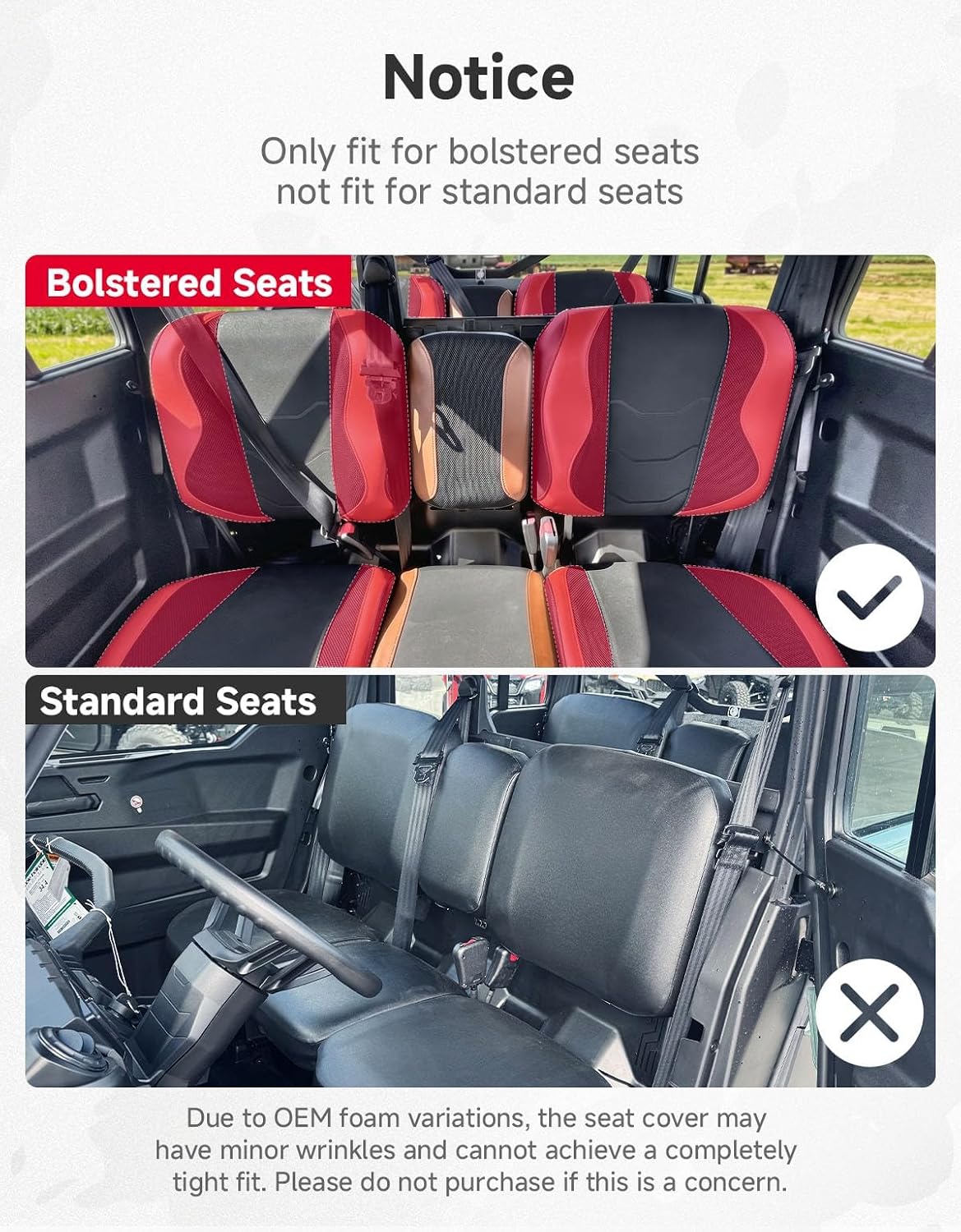 KEMIMOTO Seat Covers Black Compatible with Can Am Defender MAX X MR/XT/Limited/Lone Star- Water-Resistant, 1680D Oxford Fabric, Front Rear Two Doors Split Bench Seat Covers Bolstered Seats Only