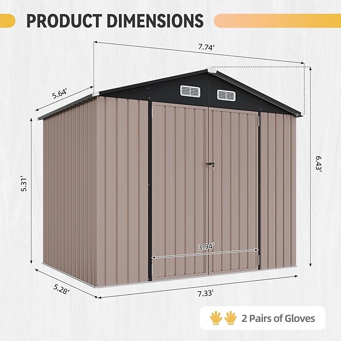 Aoxun 7.4x5.3FT Shed with Floor Galvanized Steel Outdoor Storage Shed Metal - Image 8