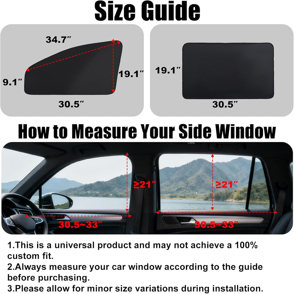 XCBYT Car Window Shades - 4 Pcs Car Privacy Curtains - 100% Block Light Car Window Covers - Magnetic Side Window Sun Shade Keeps Cooler for Breastfeeding, Taking a nap, Changing Clothes, Camping