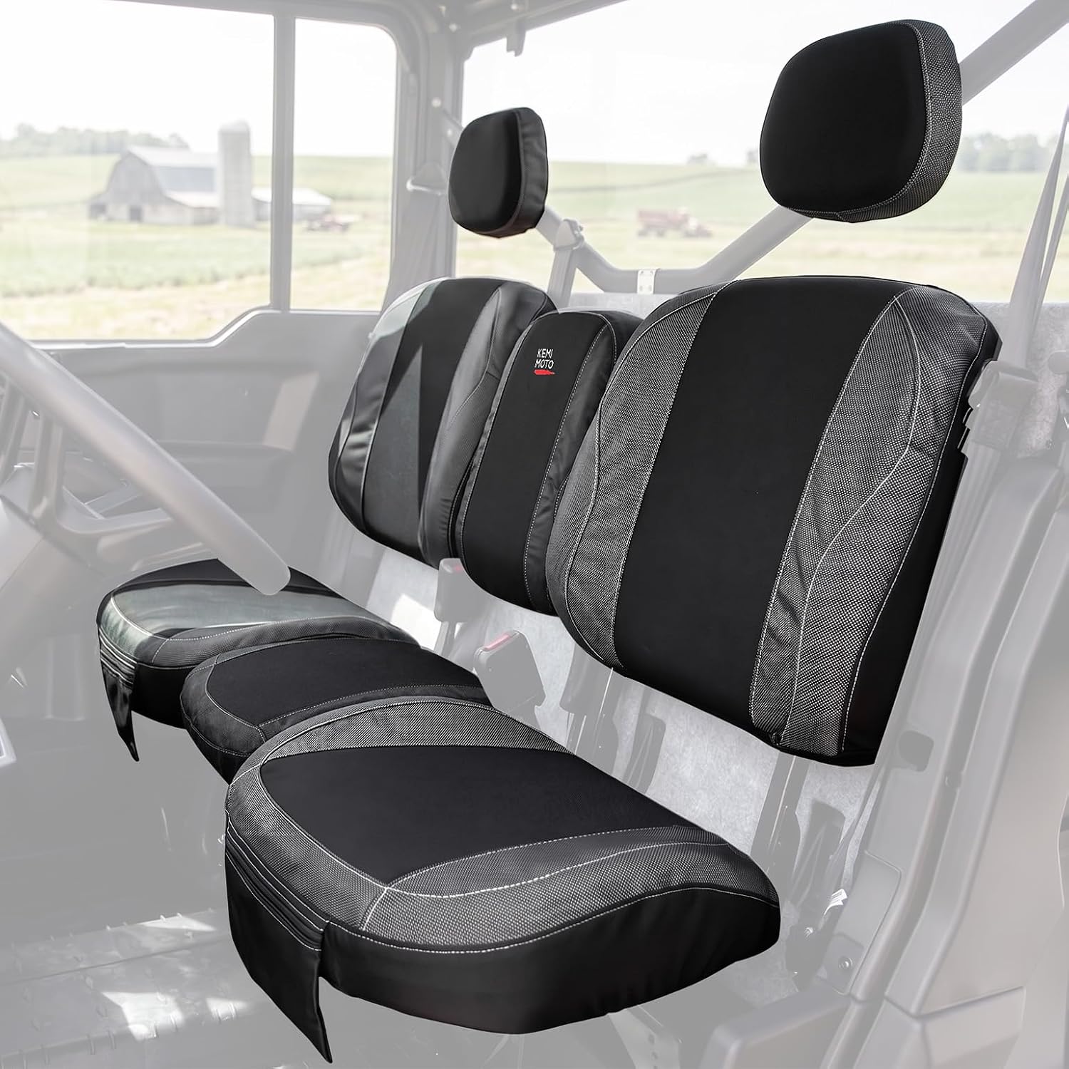 KEMIMOTO Seat Covers Black Compatible with Can Am Defender X MR/XT/Limited- Water-Resistant, 1680D Oxford Fabric, Zipper Pocket, Bolstered Seats Split Bench Only