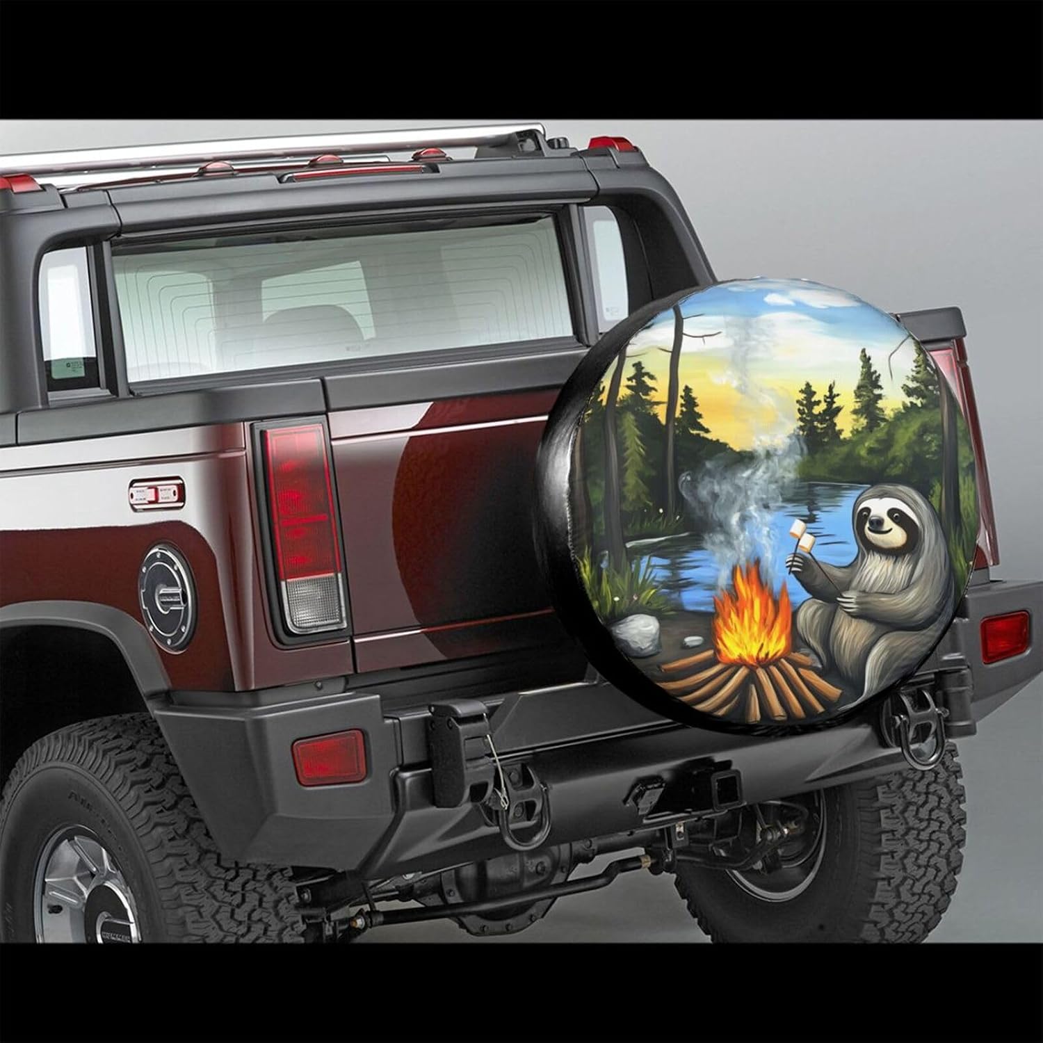 Sloth Toasting Marshmallows Universal Spare Tire Cover,15 Inch,Waterproof Polyester Wheel Protector Funny Cute Tire Covers for Rv Suvs Trucks Travel Trailers Outdoor,Easy Install