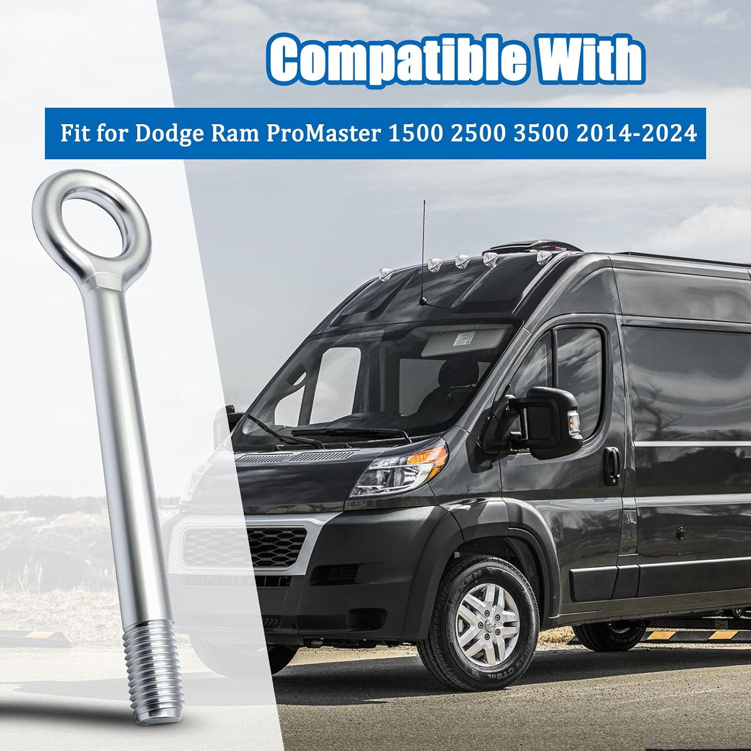 Front Rear Tow Hook Fit for Dodge Ram ProMaster 1500 2500 3500 2014-2024 | High-strength steel construction, Replaces 6510637AA, Heavy-duty hook for van emergency towing and roadside rescue
