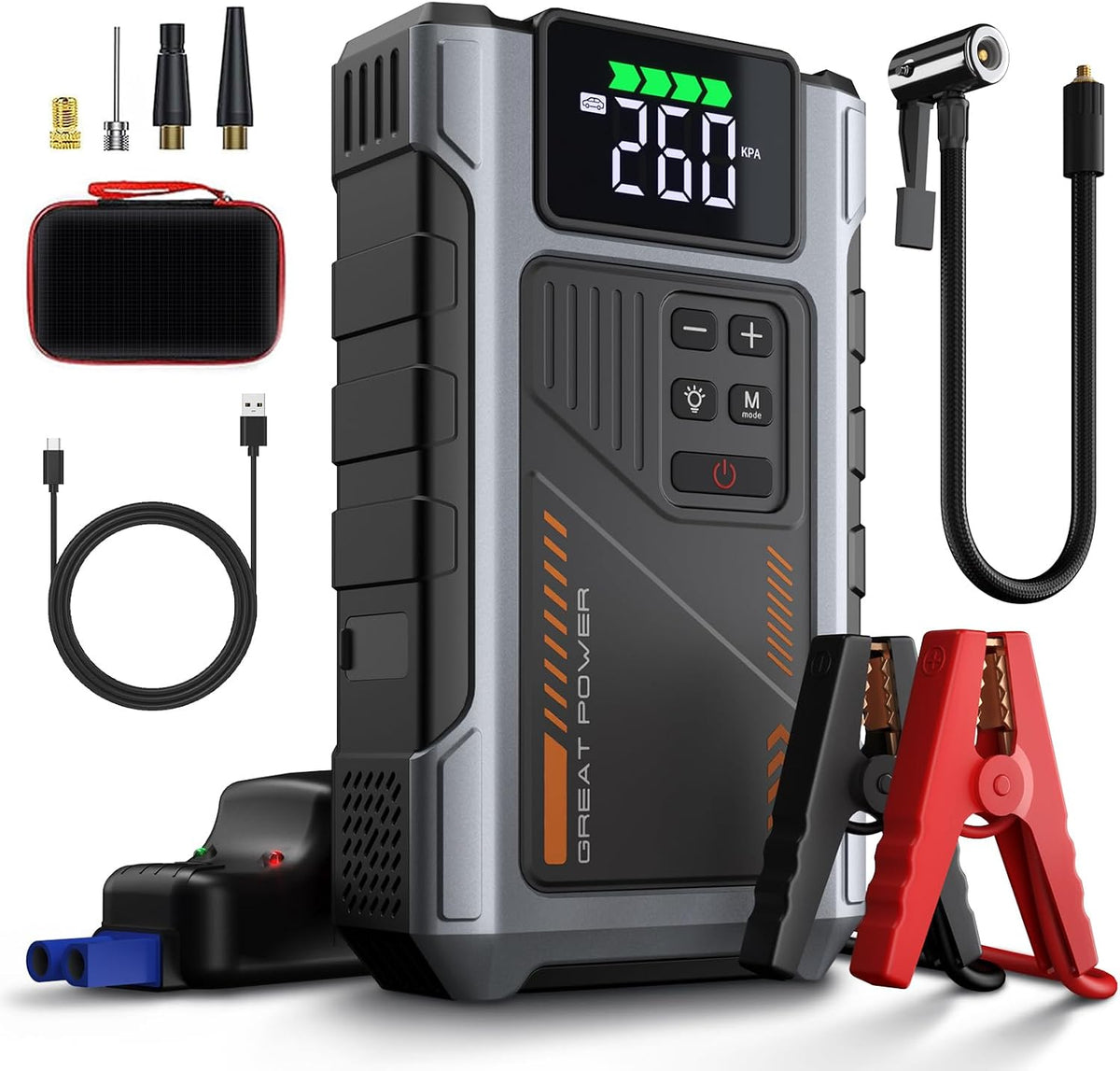 Portable Jump Starter with Air Compressor 4000A Peak with 150PSI Tire Inflator