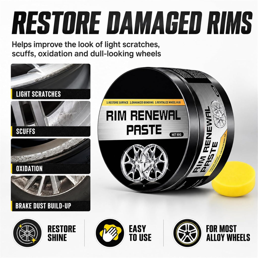 Rim Renewal Paste Wheel Care & Restoration Paste, Multi-Purpose Wheel Restoration Polish Buffs Away Scratches, Fills Scuffs, Restores Brilliant Shine, Safe for All Alloys 2026 New (1pcs)