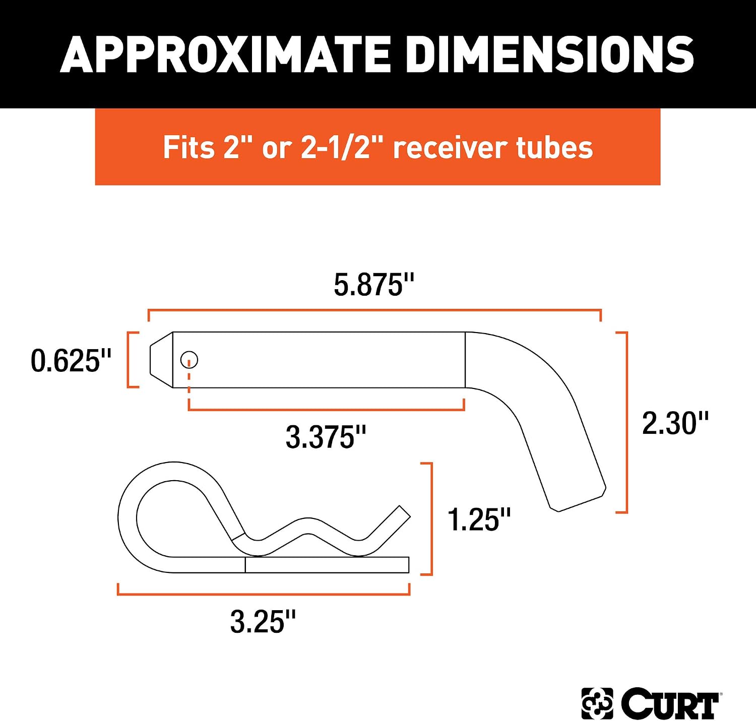 CURT 21580 Trailer Hitch Pin & Clip, 5/8-Inch Diameter, Fits 2 or 2-1/2-Inch Receiver, Clear ZINC