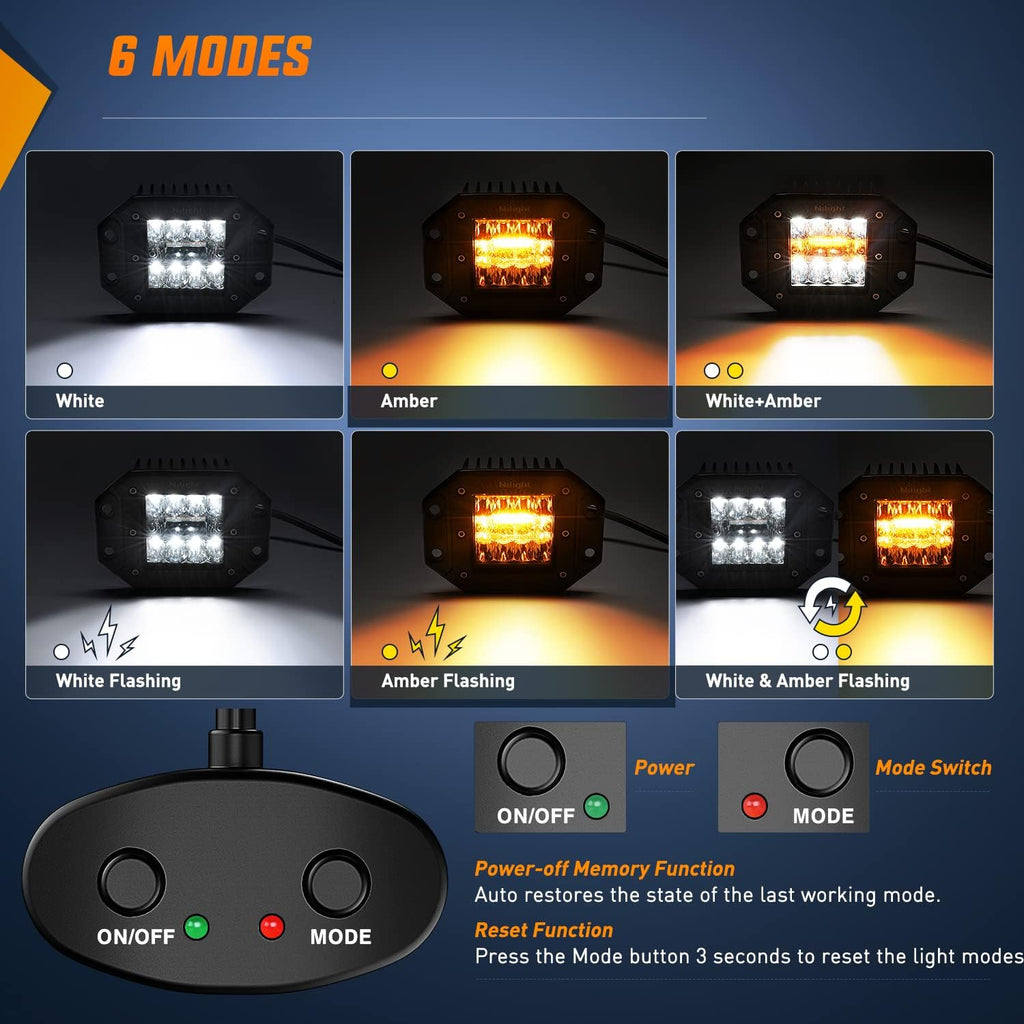 nilight 2pcs 42w light pods flush mount spot, close-up detail