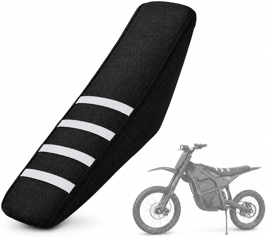 Staple-Free Seat Cover for Yozma IN10 / IN10 Pro, Striped Non-Slip Waterproof Motorcycle Cushion Cover, Elastic Anti-Slip Saddle Protector Replacement for Electric Dirt Bike Ebike (White)