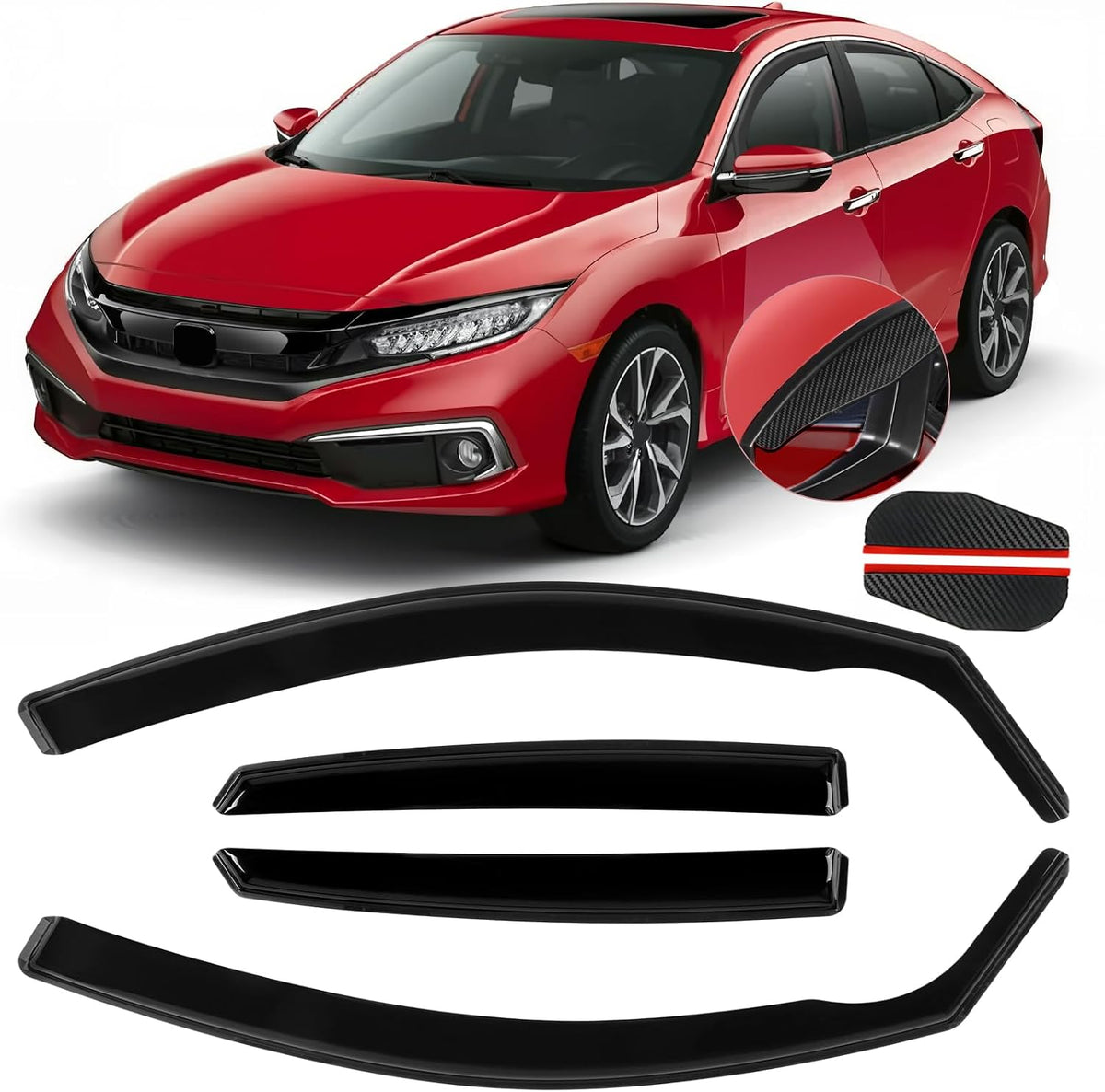 in Channel Rain Guards Fits for Honda Civic 2016-2021 Sedan 4-Door, Durable