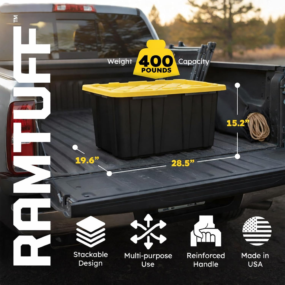 Ramtuff Heavy Duty Stackable Storage Container with Lid, 27 Gallon, 6-Pack