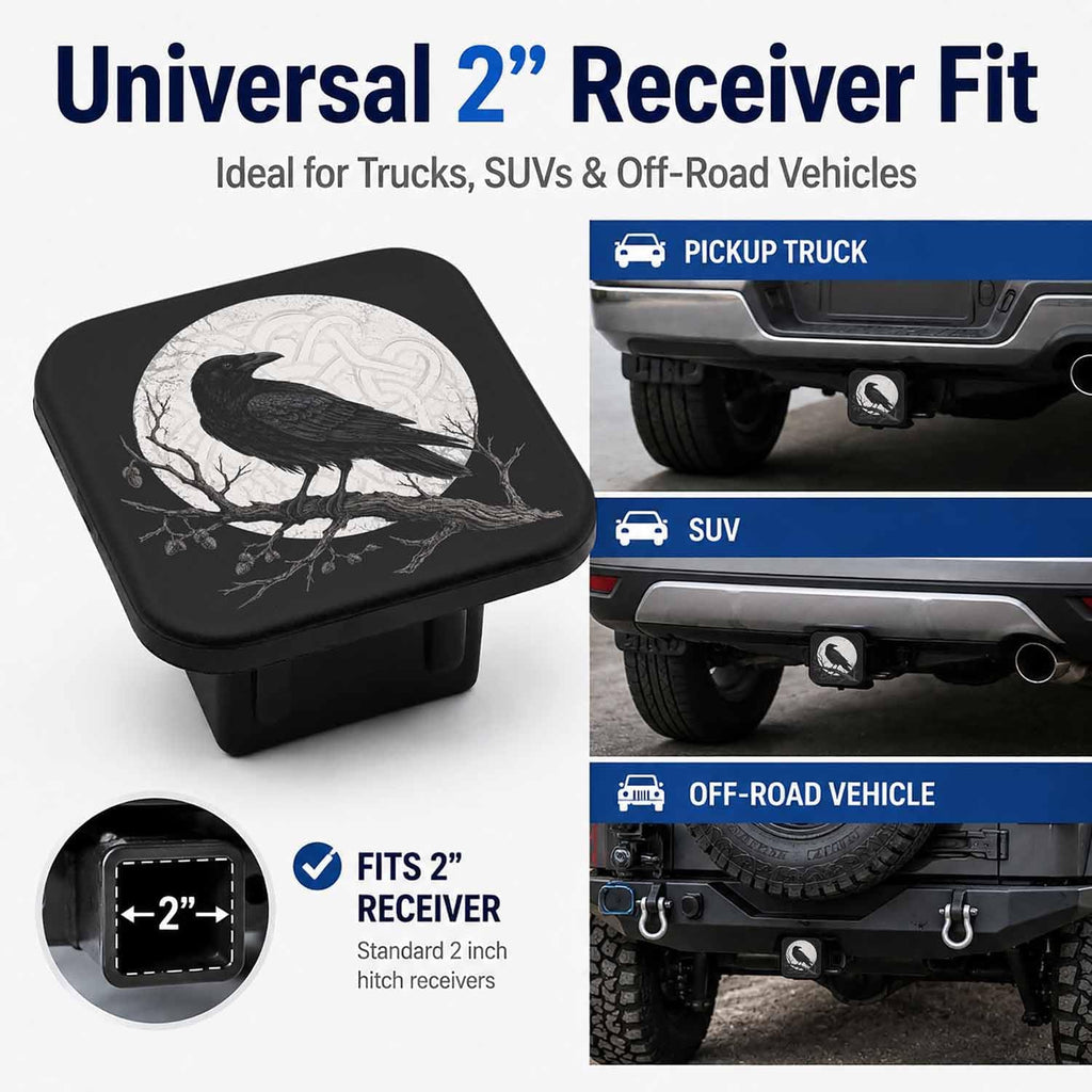 2" Hitch Cover Black Raven Rubber Towing Hitch Covers Hitch Protector for Camping Travel, Trailer Hitch Cover Tube Plug Insert Car Exterior Accessories for Pickup Trucks