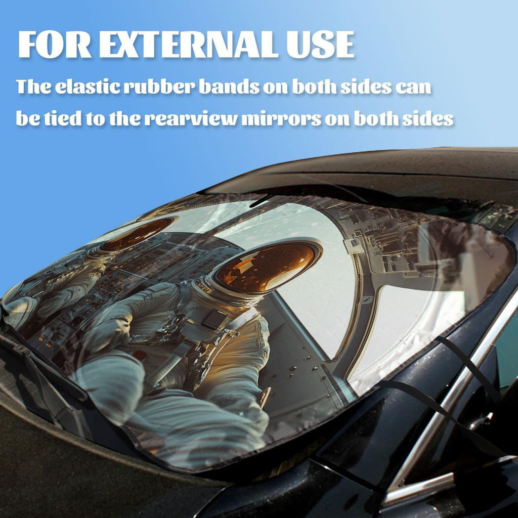 Astronaut Car Front Window Sun Shield, 59" L x 31.5" W, Universal Fit, Polyester, Blocks 99% Light & Heat, Protects Interior, Easy Install & Store