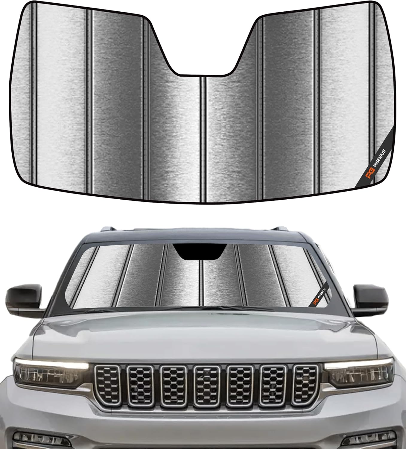 Pigenius Windshield Sun Shade for Jeep Grand Cherokee 2022-2026, Grand Cherokee L 2021-2026 Front Window Sunshade - Metallic