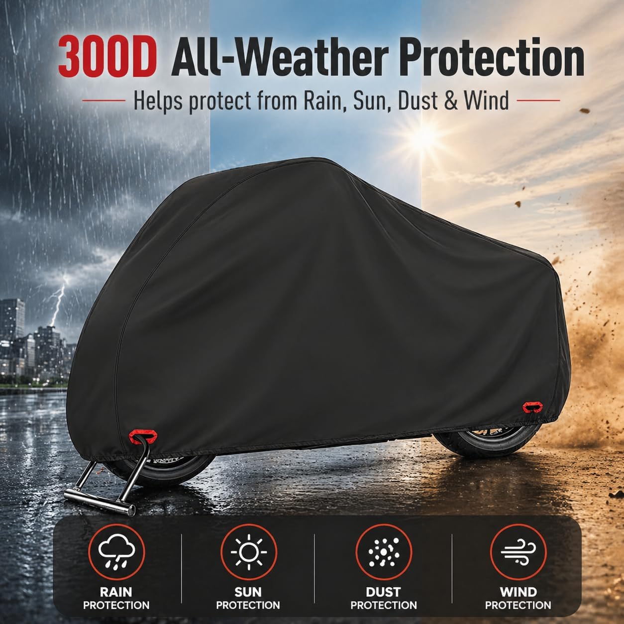 300D Motorcycle Cover Compatible with Suzuki Hayabusa, Heavy Duty Waterproof Outdoor Sportbike Cover, Precision Fit for Aerodynamic Hyperbike, Rain Sun Dust Wind Protection