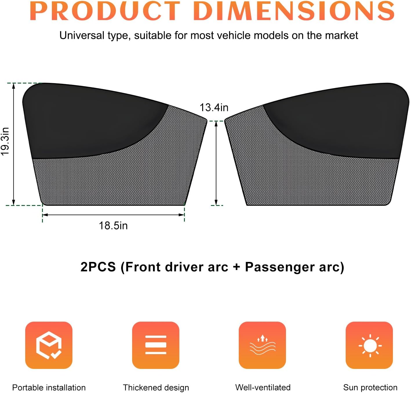 2 PCS Car Window Shades, Magnetic Double Layer Auto Front Side Window Cover with Half Shade, Breathable Mesh Vehicle Windows Sunshades Heat Blocker for Driver Passenger