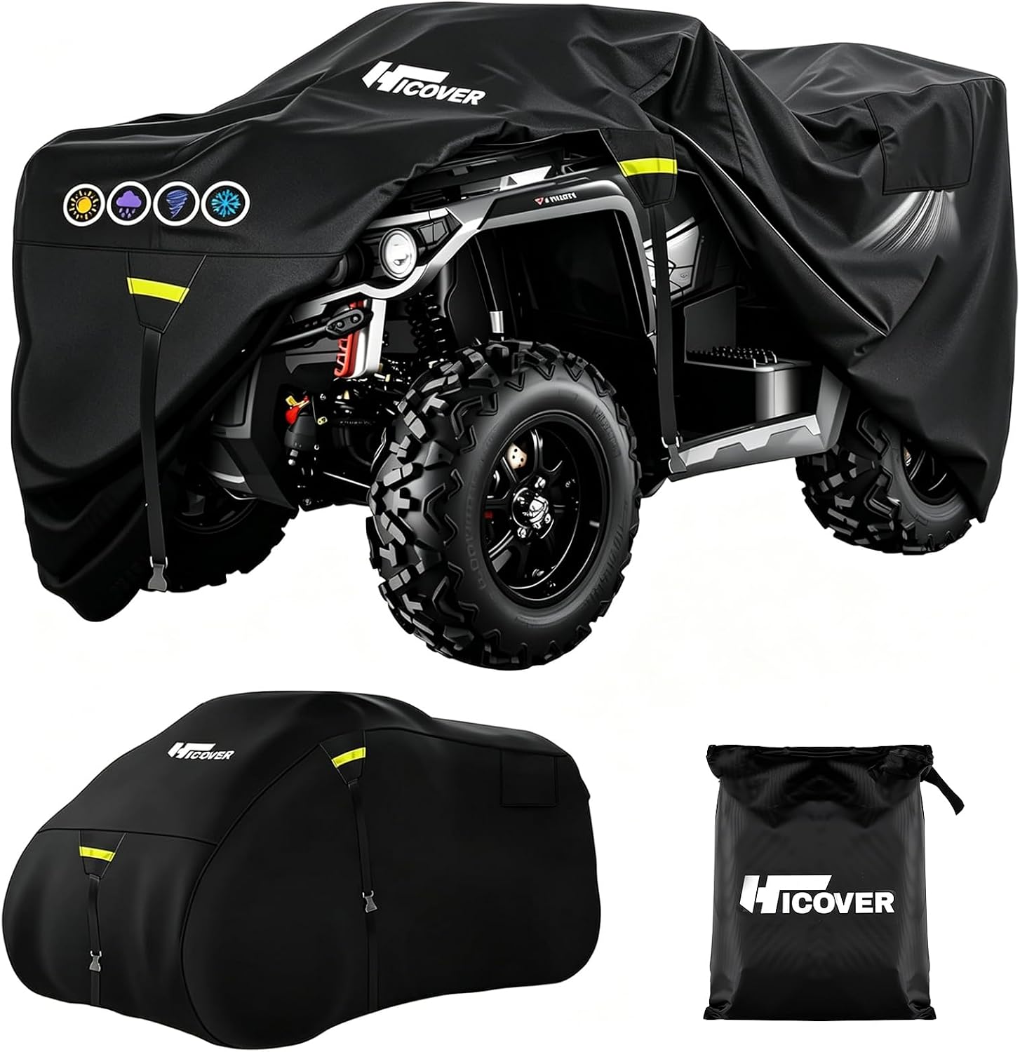 600D ATV Cover Waterproof Heavy Duty Trailerable 4 Wheeler Cover Waterproof Outdoor Quad Cover All Weather Season UV Protection for Polaris Kawasaki Yamaha Suzuki Honda