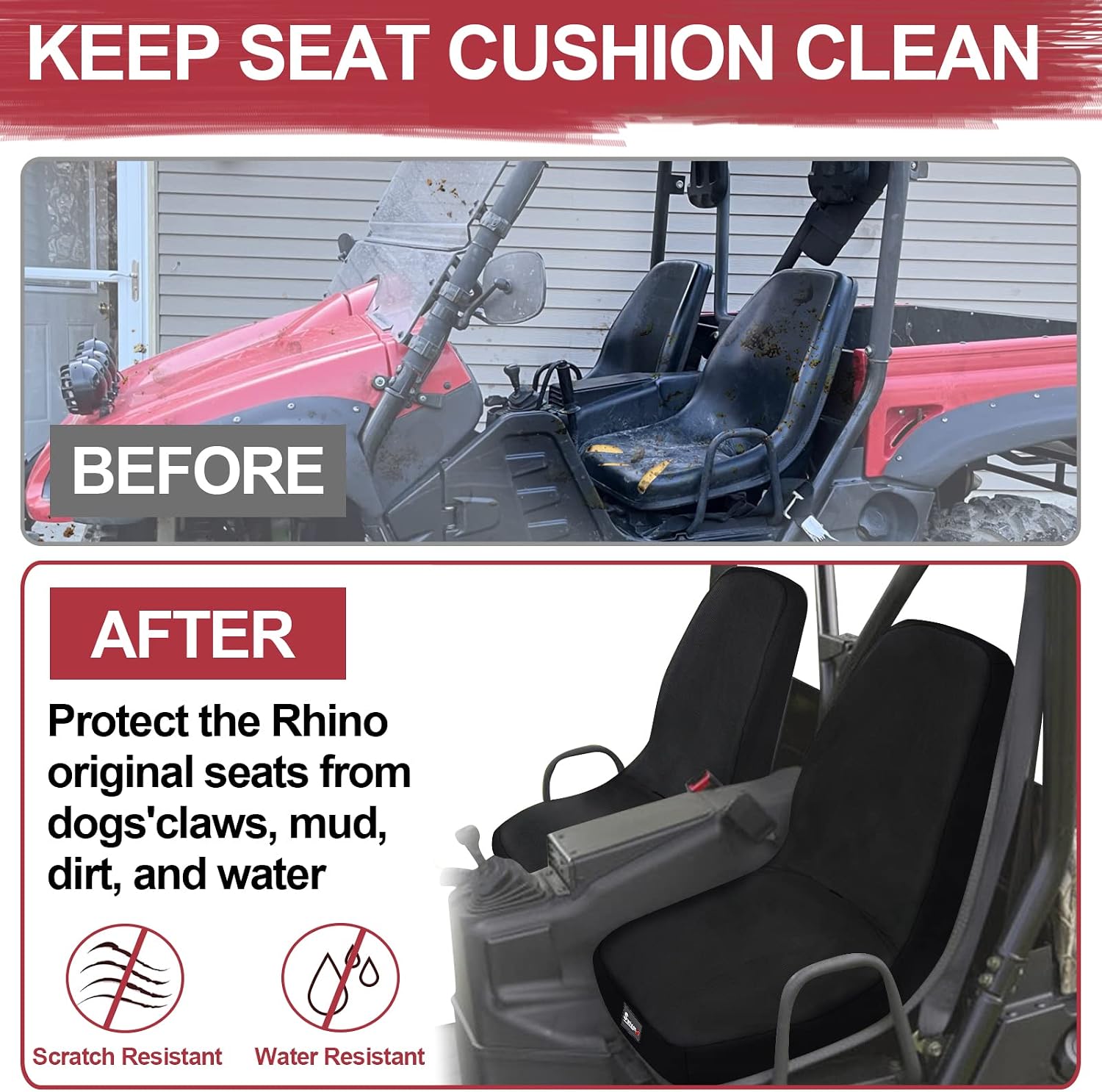 StarknightMT UTV Seat Covers Compatible with Rhino 700 660 450 2004-2021 1680D Oxford Fabric Black Water-Resistant Seat Covers