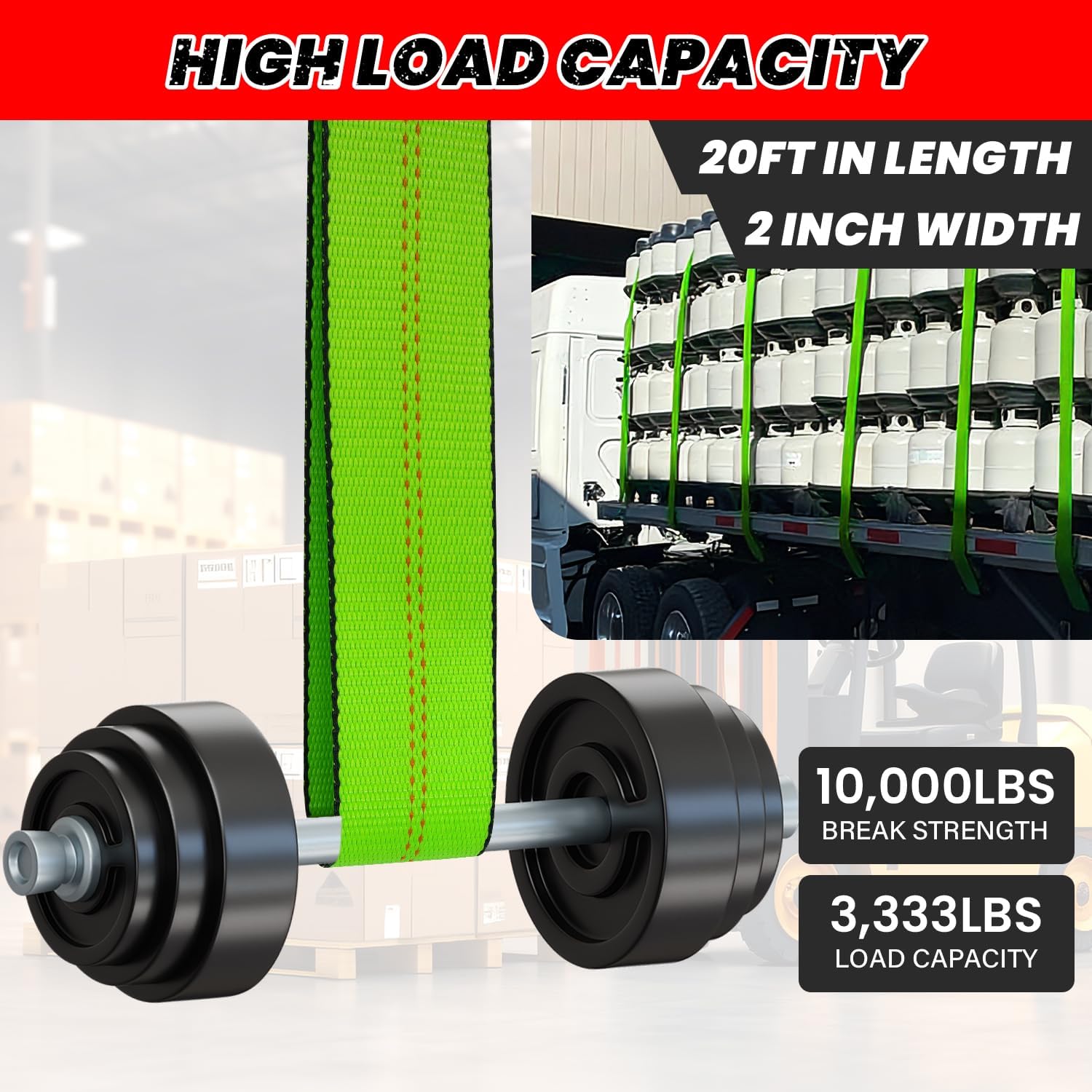 4 Pack 20ft Ratchet Straps Heavy Duty, 10,000 LBS Break Strength, 2" x 20' Heavy Duty Cargo Straps with Double J Hooks, Cargo Tie Down Straps Perfect for Truck, Trailers, Moving Appliances (Green)
