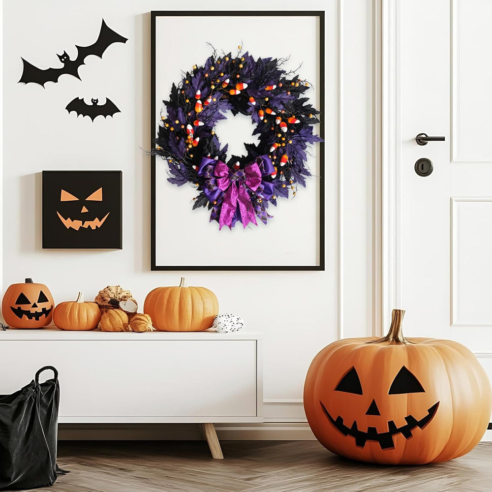 idyllic 22 Inches Halloween Door Wreath, Black Halloween Wreaths for Front Do...