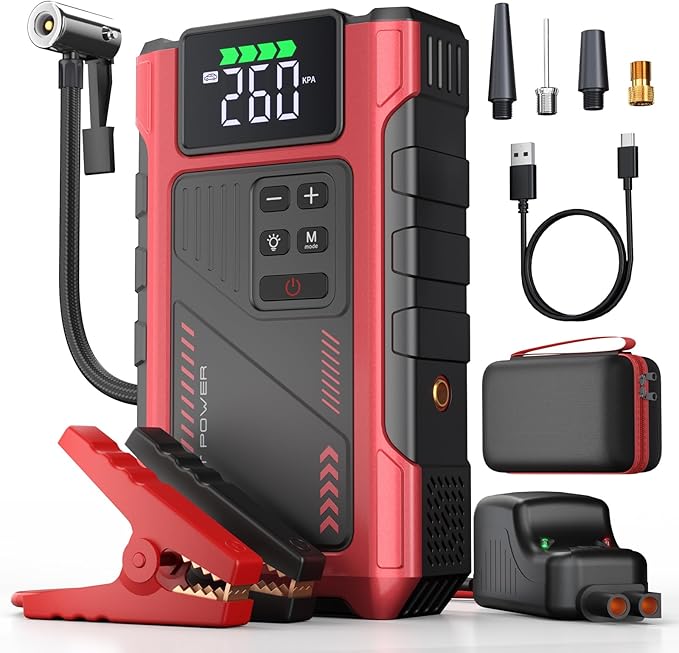 4000A Car Jump Starter with Air Compressor, Portable Charger Jumpstart 12V