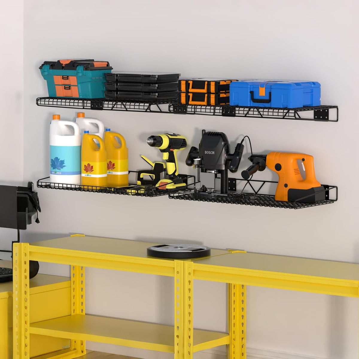 garage wall shelving,4-pack 12 inch x 23.8 inch,can shown in use