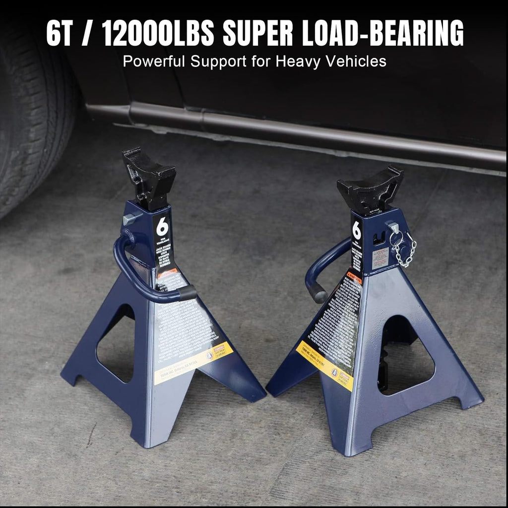 TCE 6 Ton (12,000 LBs) Capacity Double Locking Steel Jack Stands, 2 Pack, Blue, AT46002AU