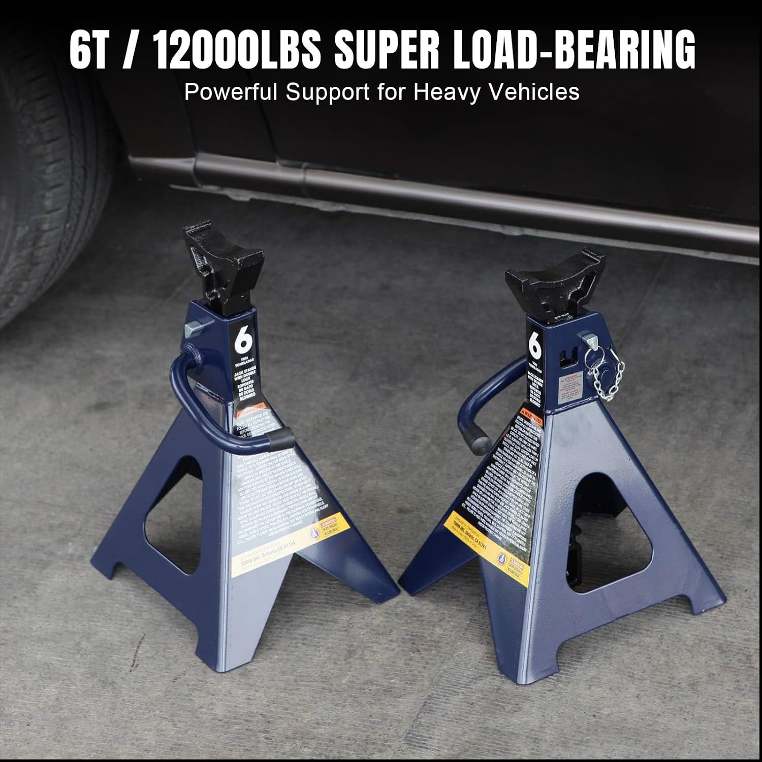 TCE 6 Ton (12,000 LBs) Capacity Double Locking Steel Jack Stands, 2 Pack, Blue, AT46002AU